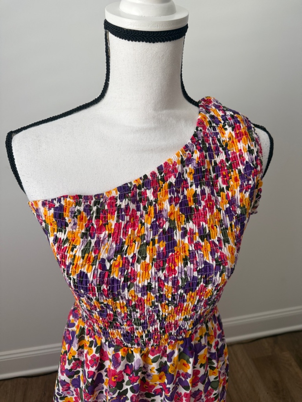NWT One-Shoulder Floral Maxi Dress in Pink, Purple & Yellow, Size Medium - Picture 2 of 3